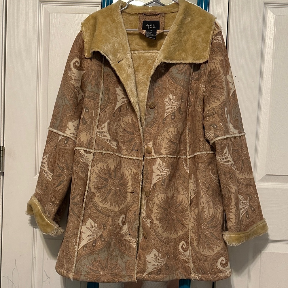 Dennis Basso Tan Paisley Teddy Jacket. Size 1X.